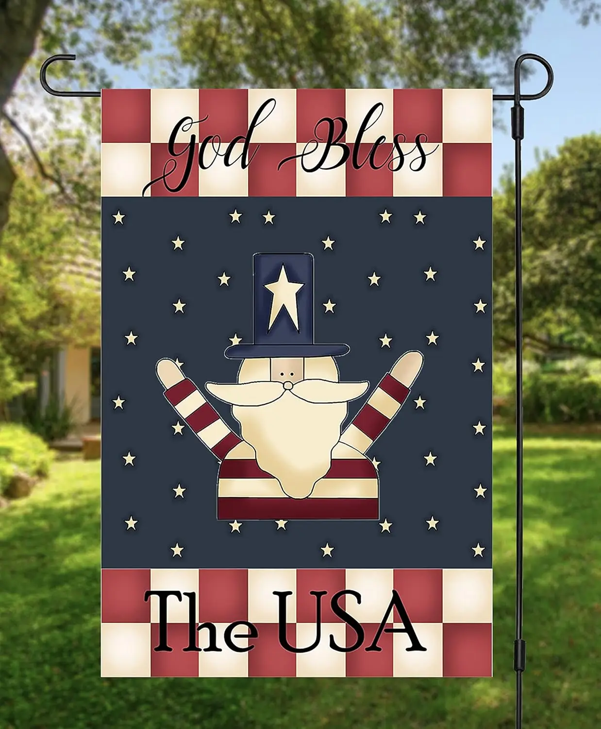 God Bless The USA Garden Flag - Primitive Uncle Sam Patriotic Yard Flag - Rustic Country Fourth of July Garden Flag - Americana