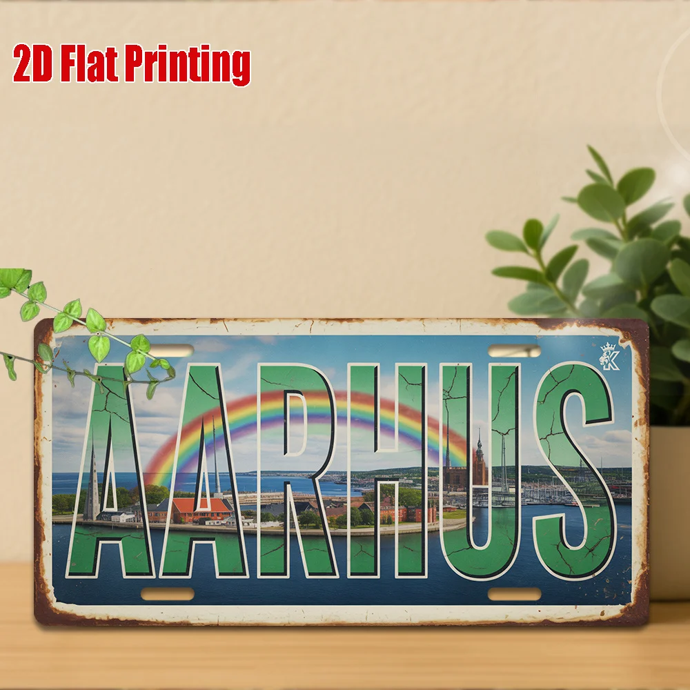 2D Flat -1pc Vintage Metal Plaque for Decorative Purposes Only, Outdoor Sign & Wall Decor  Aarhus Aluminum Sign,Retro Decoration
