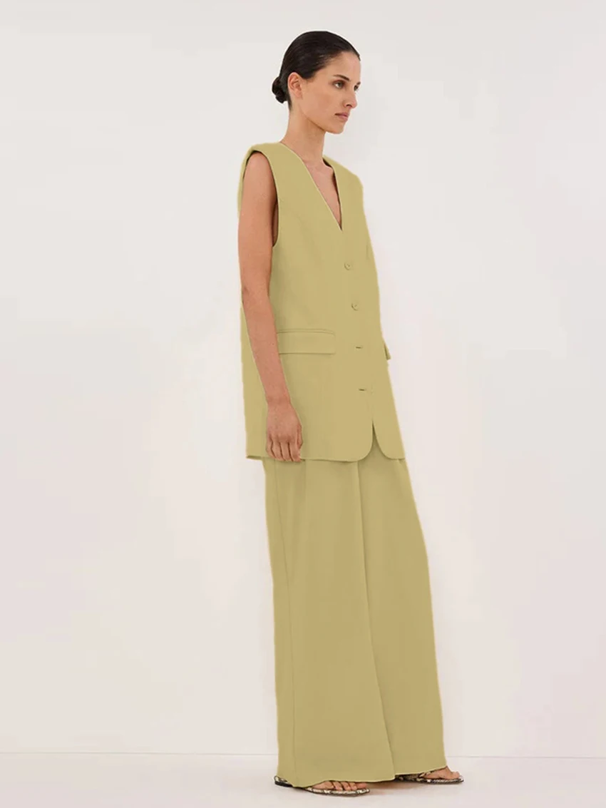 Marthaqiqi Fashion Female Sleepwear Set V-Neck Pajamas Sleeveless Nightgowns Tank Top Nightie Pants Loose Women'S Nightwear Suit