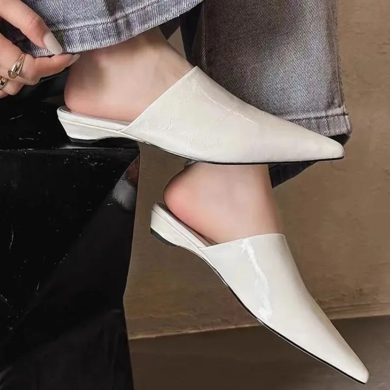 

2026 New Baotou Low Heel Liangtuo Women's Summer New Pointed Toe Deep Mouth Slip-on Anti-Slip Wear-Resistant Sandals Slippers