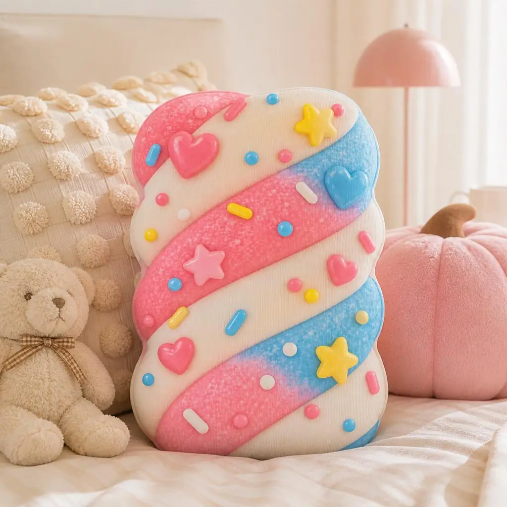 Pastel Candy Swirl Shaped Throw Pillow Sprinkle Heart Cushion Stuffed Decorative Pillow for Bedroom Sofa Home Decor Gift