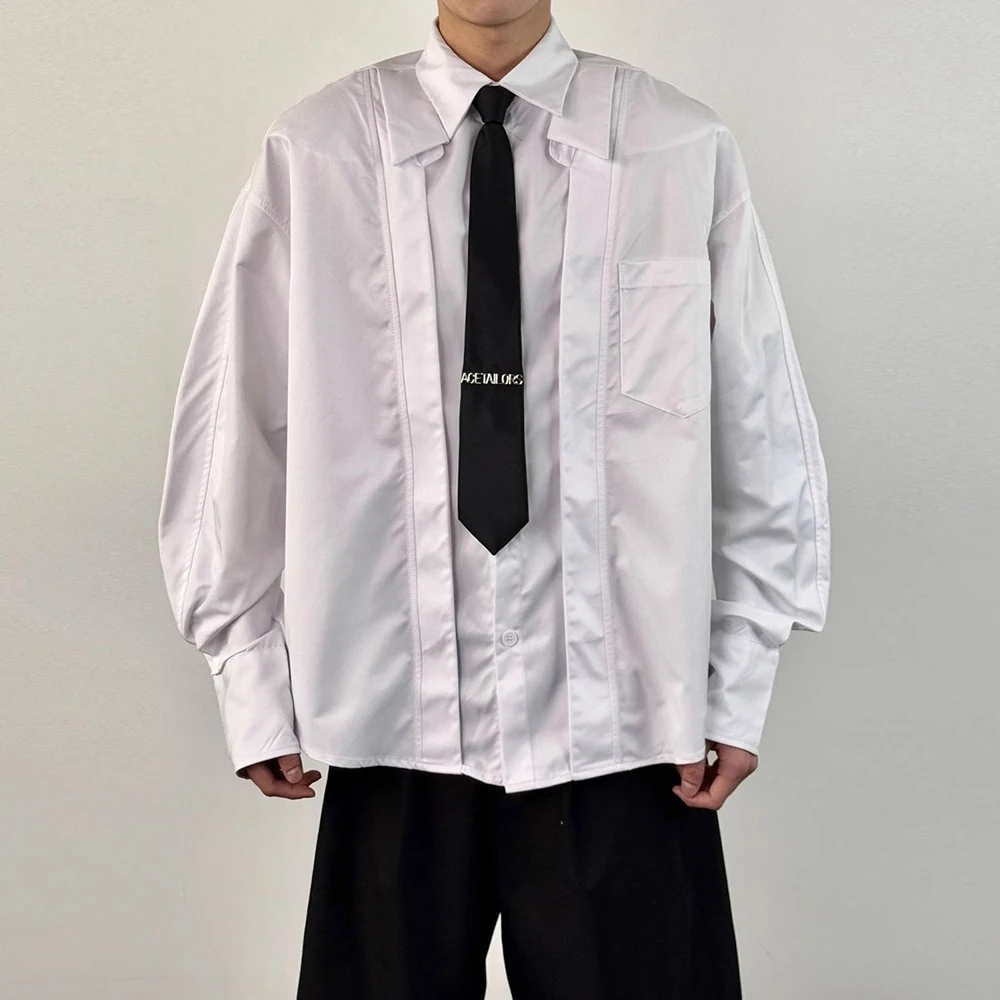 Mens Spring Shirt Padded Shoulders Casual Shirt Streetwear Fashion Youth Daily Outdoor Long Sleeve Top Men'S Clothing 2026 New