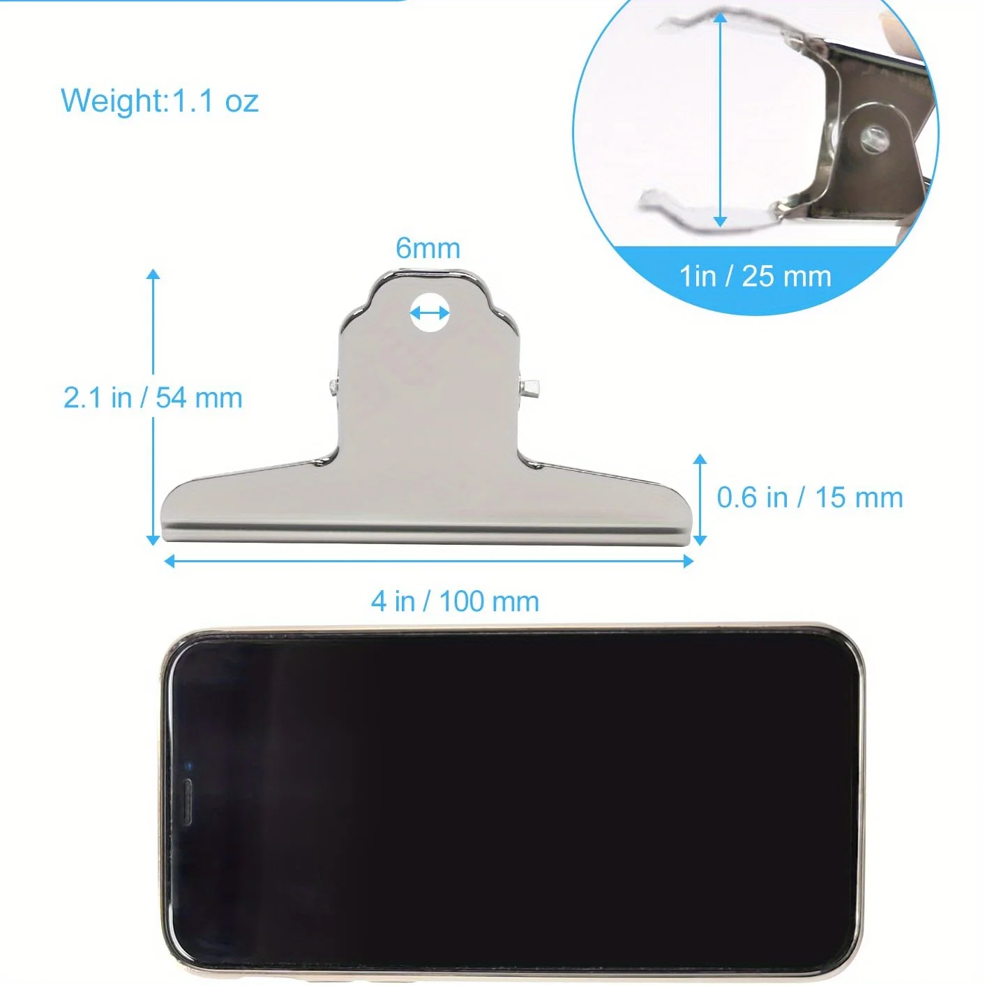 4 Inch Large Bull Paper Clips, 3pcs Silver Metal File Money Binder Clip Clamps for Home Office School Supplies