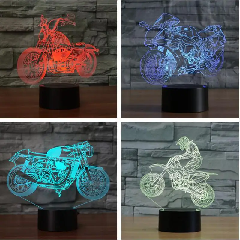 Mountain Bike Table Lamps For Living Room Off Road Motorcycle 3d Small Night Light Gradient Remote Touch Switch Desk Lamp