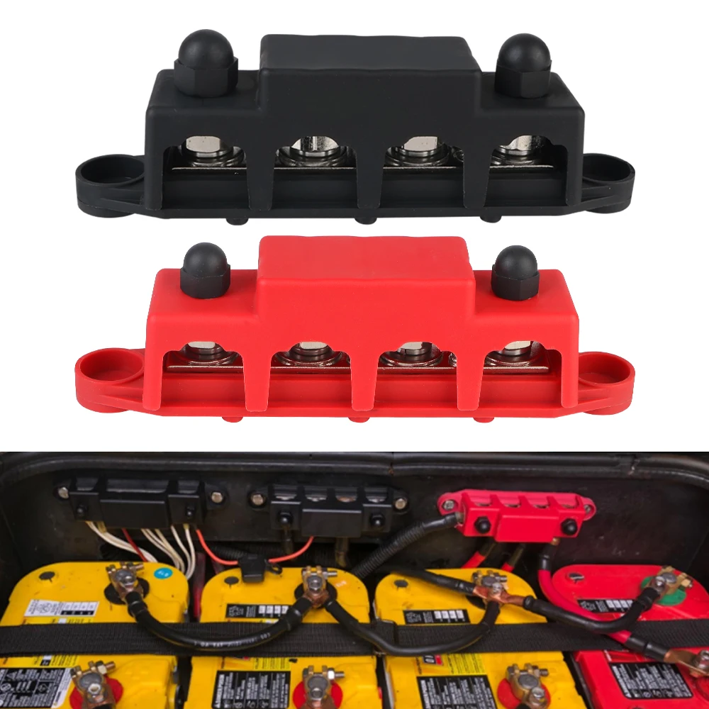 For Boat Truck RV Caravan Car Power Distribution Block Electro Junction 48V 250A DC 4 Ways M8 M10 Stud 5/16