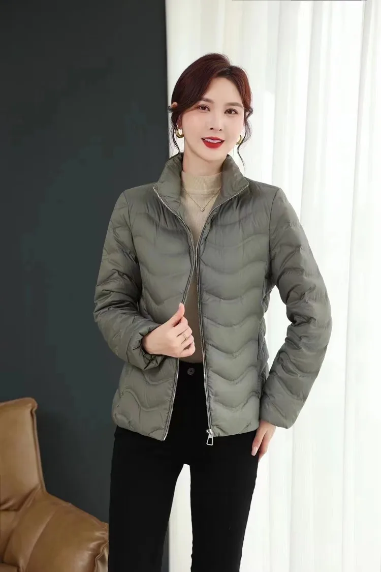 Chaqueta ultraligera de manga larga con plumón de pato blanco 90% para mujer, chaqueta cálida con cuello levantado a la moda para invierno