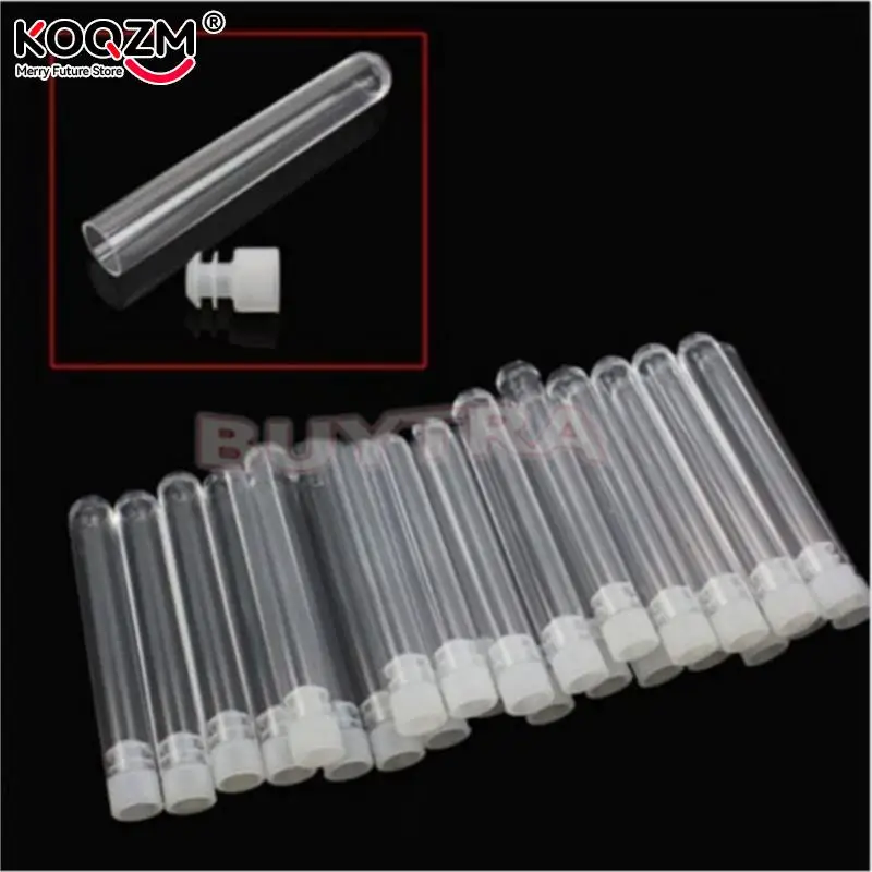 10 Pcs 12x100mm Clear Plastic Test Tubes With White Caps Stoppers Test Tube School Office Chemistry Laboratory Supplies