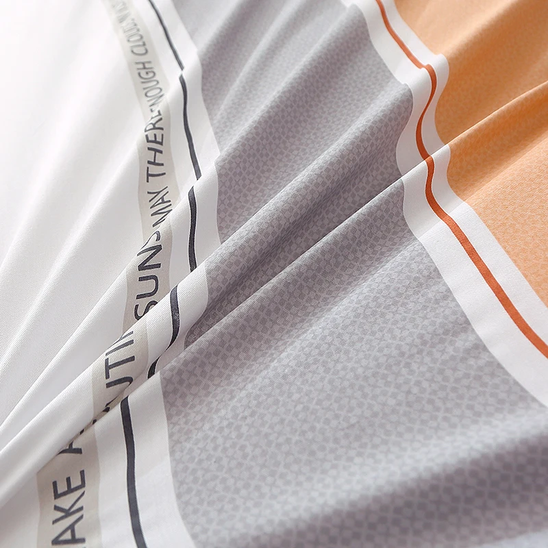 Striped Duvet Cover 100% Cotton, Gray Orange Khaki Reversible Comforter Covers ,Simple Modern Bedding Men and Women Home Decor