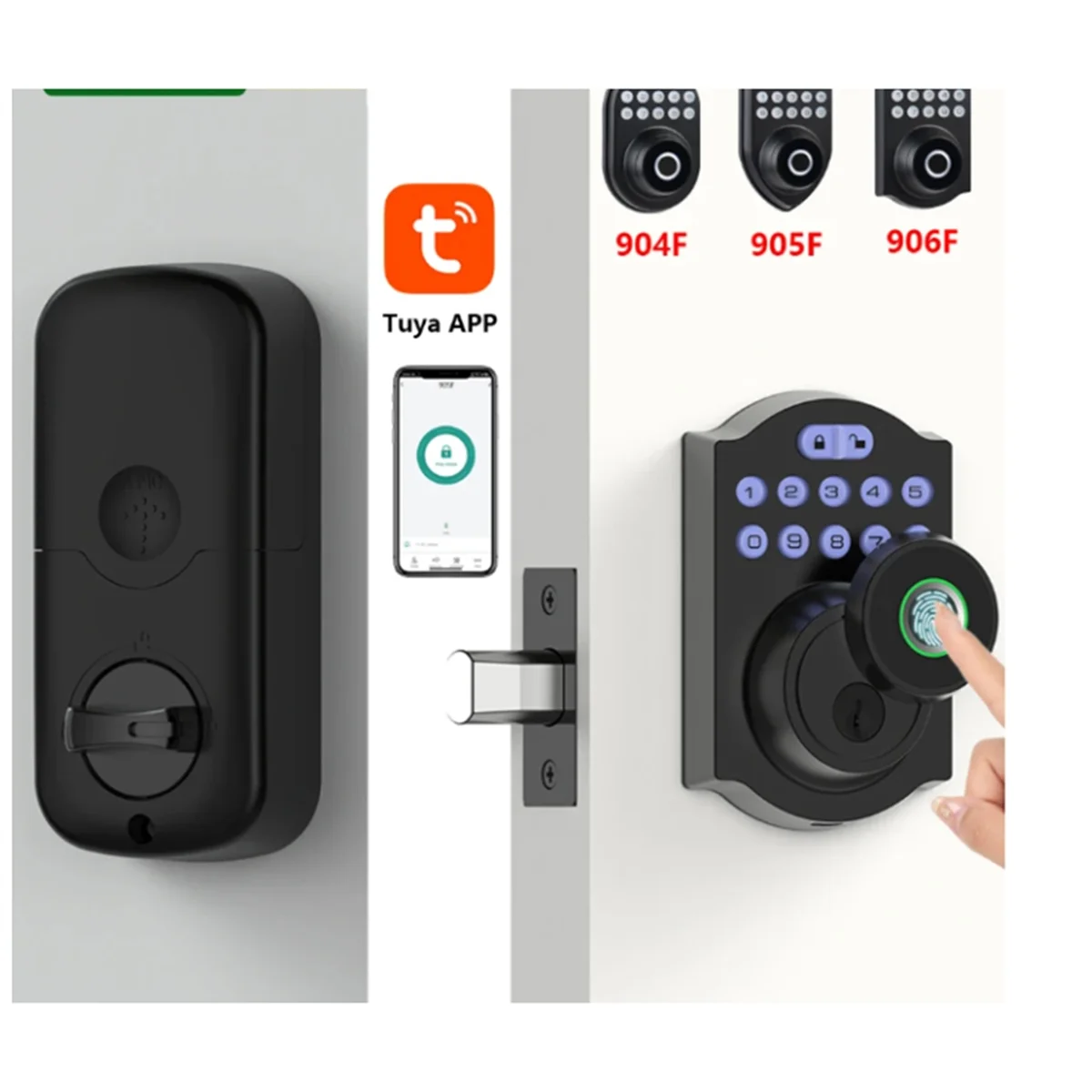 Tuya BLE Fingerprint Deadbolt Lock Smart Digital Lock APP Auto Lock Delay with Latch Password/Key/APP Remote Unlock(A)