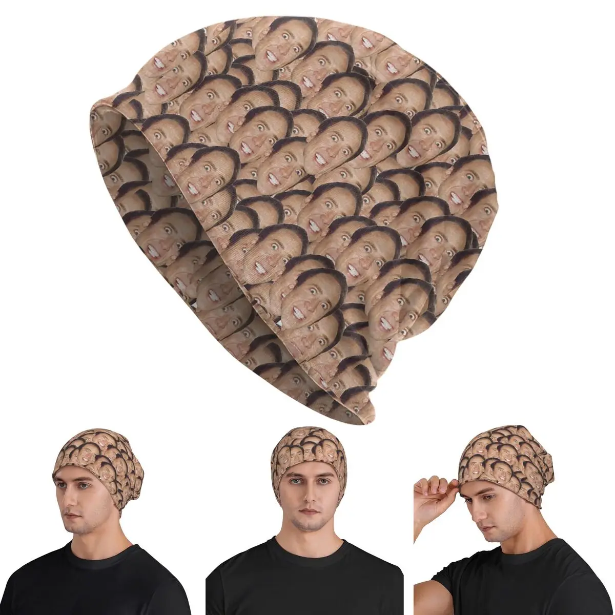 Nicolas Cage Meme Warm Knitted Cap Hip Hop Bonnet Hat Autumn Winter Outdoor Beanies Hats for Men Women Adult