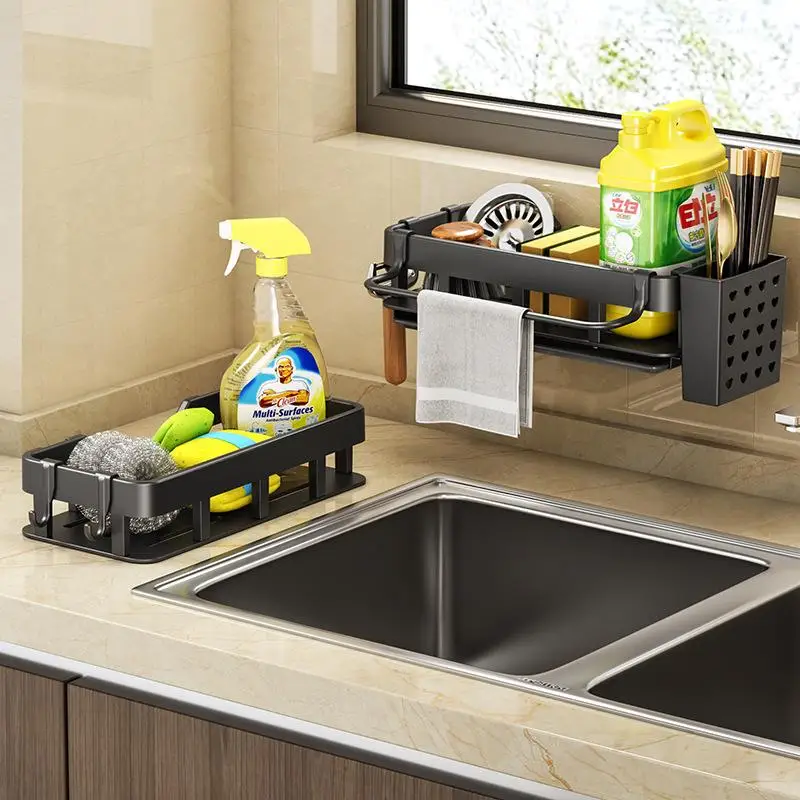 Kitchen Storage Rack No-Drill Wall Mount Corner Shelf Sink Storage Rack Household Organizer Faucer Shelf Sink Drain Rack