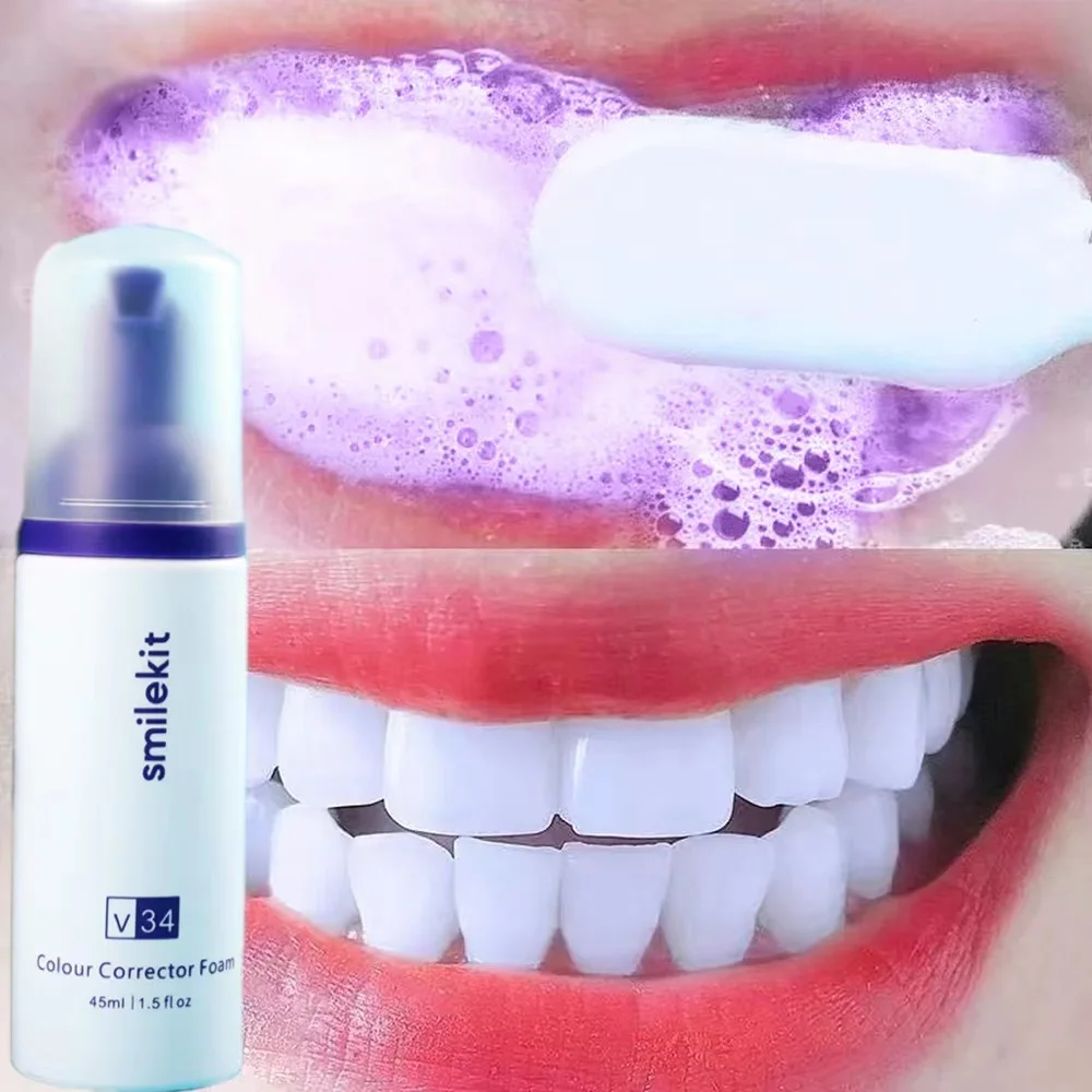 Toothpaste V34 Tooth Cleansing Mousse Purple Bottled Press Refreshes Breath Whitens Teeth Stains Stains Removal Tooth Cleansing