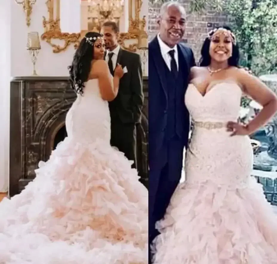 

Customized Luxury Mermaid Dresses Sweetheart Neckline Beaded Crystals Sweep Train Custom Made African Wedding Bridal Gown Vestid