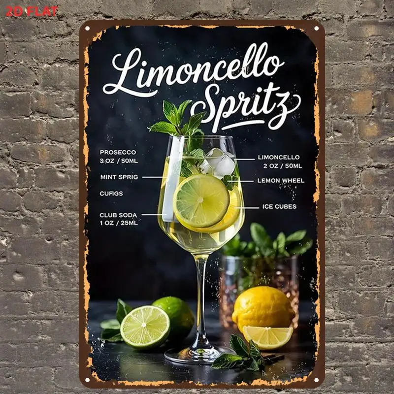 2D Flat, 2D Flat,1pc,Limoncello Spritz Recipe PosterMetal Iron Sign, Pre-Drilled Holes, Suitable for Indoor, Garden,Outdoor, Hom
