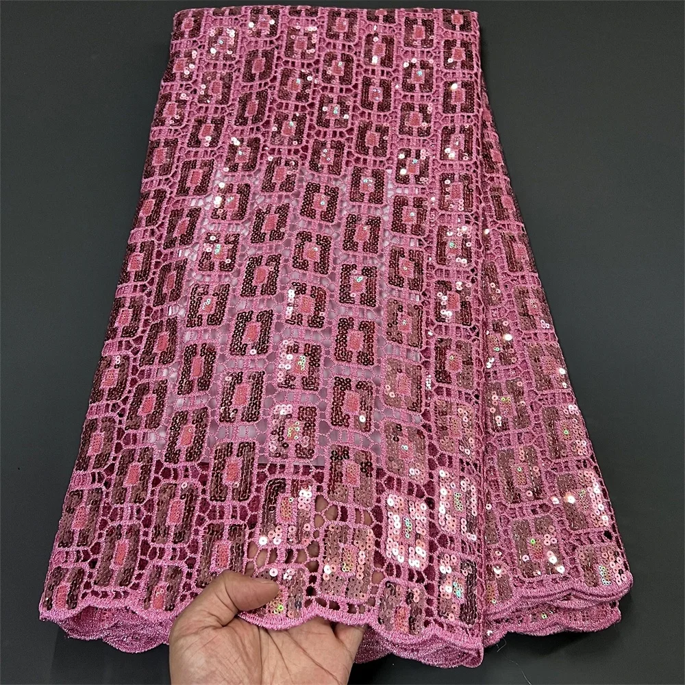 2025 Latest High Quality African Nigerian With Tulle Sewing Lace Fabric Guipure Embroidery Dresses Sequins 5Yards ZJ107 ZJ056