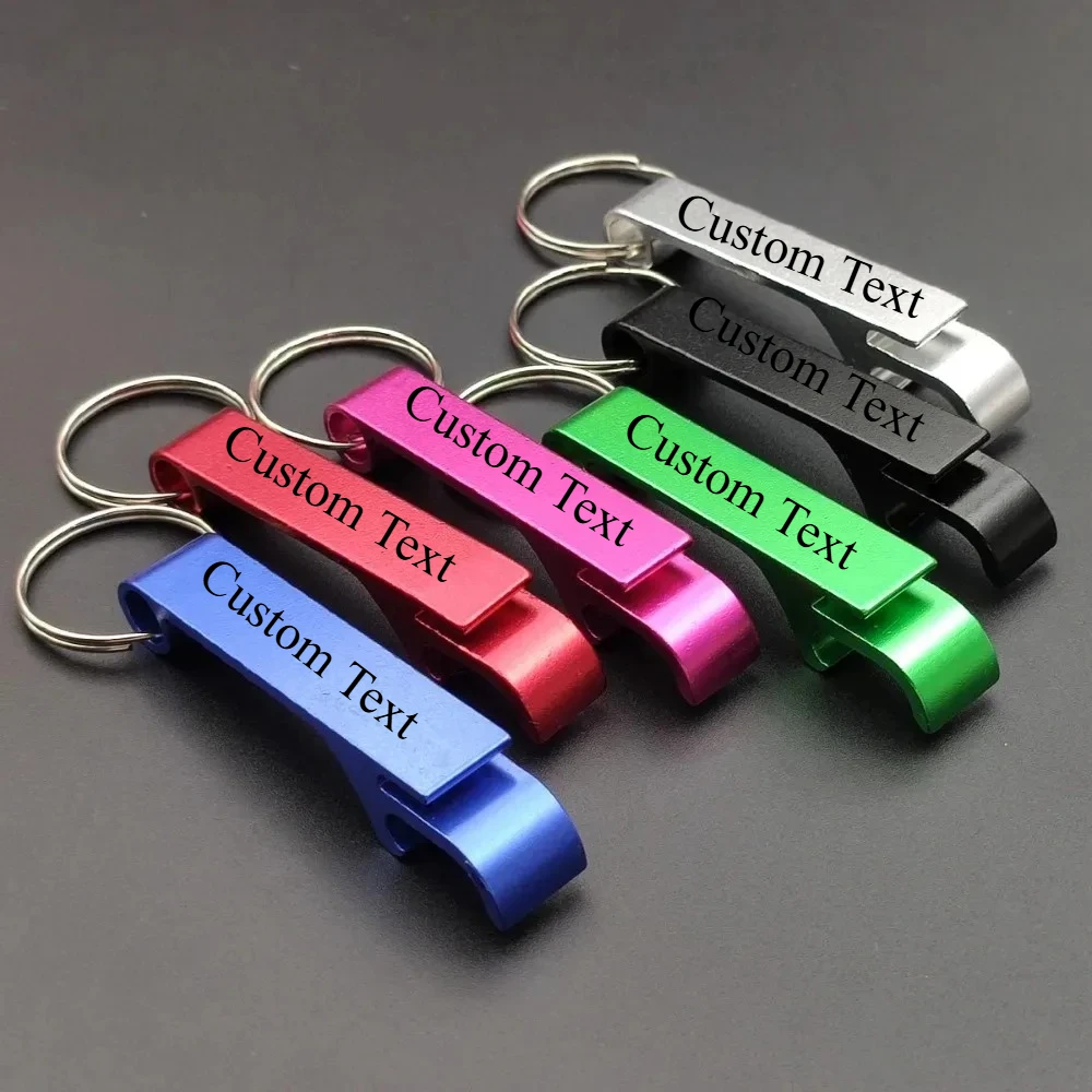New Custom Creative Bottle Opener Beer Keychain Metal Laser Carving Keyring Multifunction Key Ring Chain Bar Multi Color Gifts
