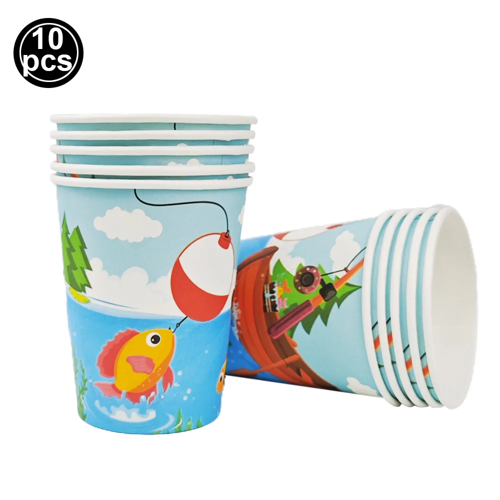 kids Gone Fishing Birthday Disposable Tableware Little Fisherman Party Supplies Plates Cups Napkin Boy Girl Birthday Party Decor