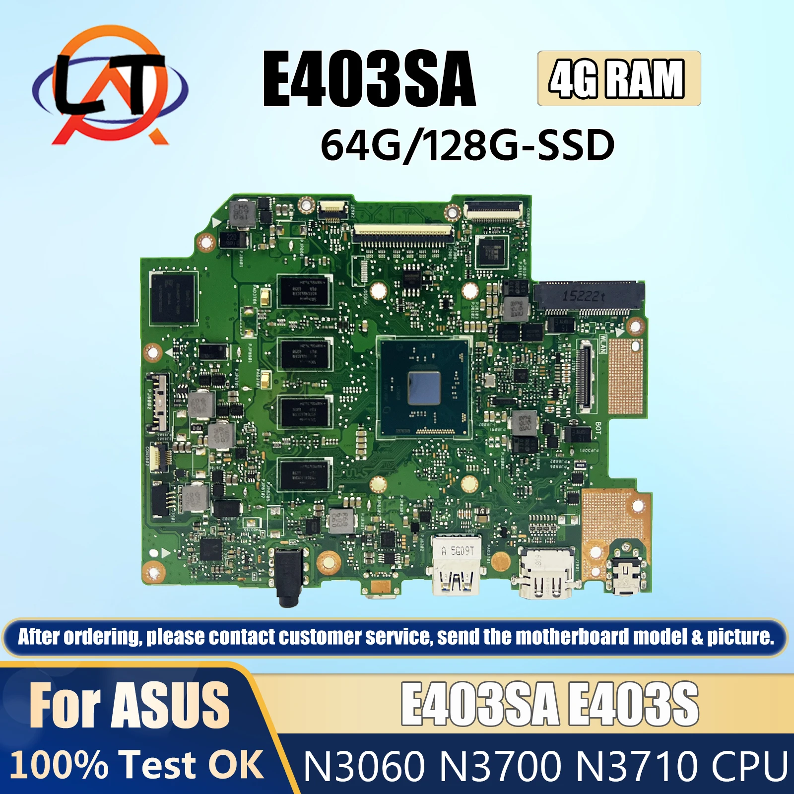 

E403SA Laptop Motherboard For ASUS VIVOBook Placa E403SA Mainboard E403S E403 With N3700/N3710 CPU 4G RAM 64G/128G SSD