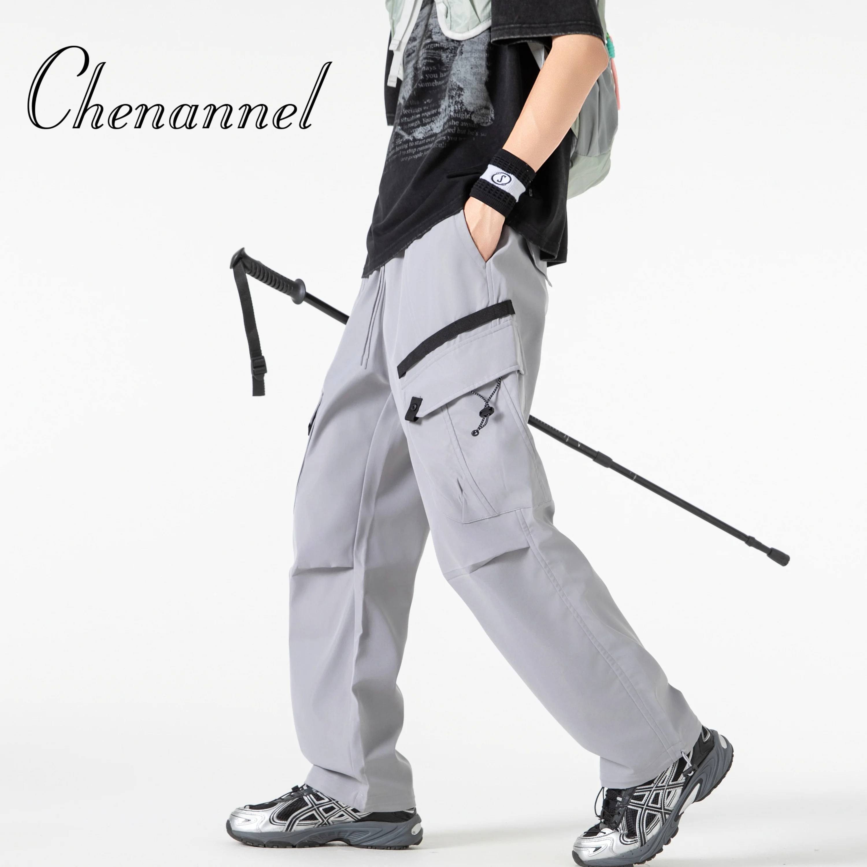 Calças de trabalho lavadas cinza primavera e outono calças soltas retas masculinas outono calças estilo descontraído