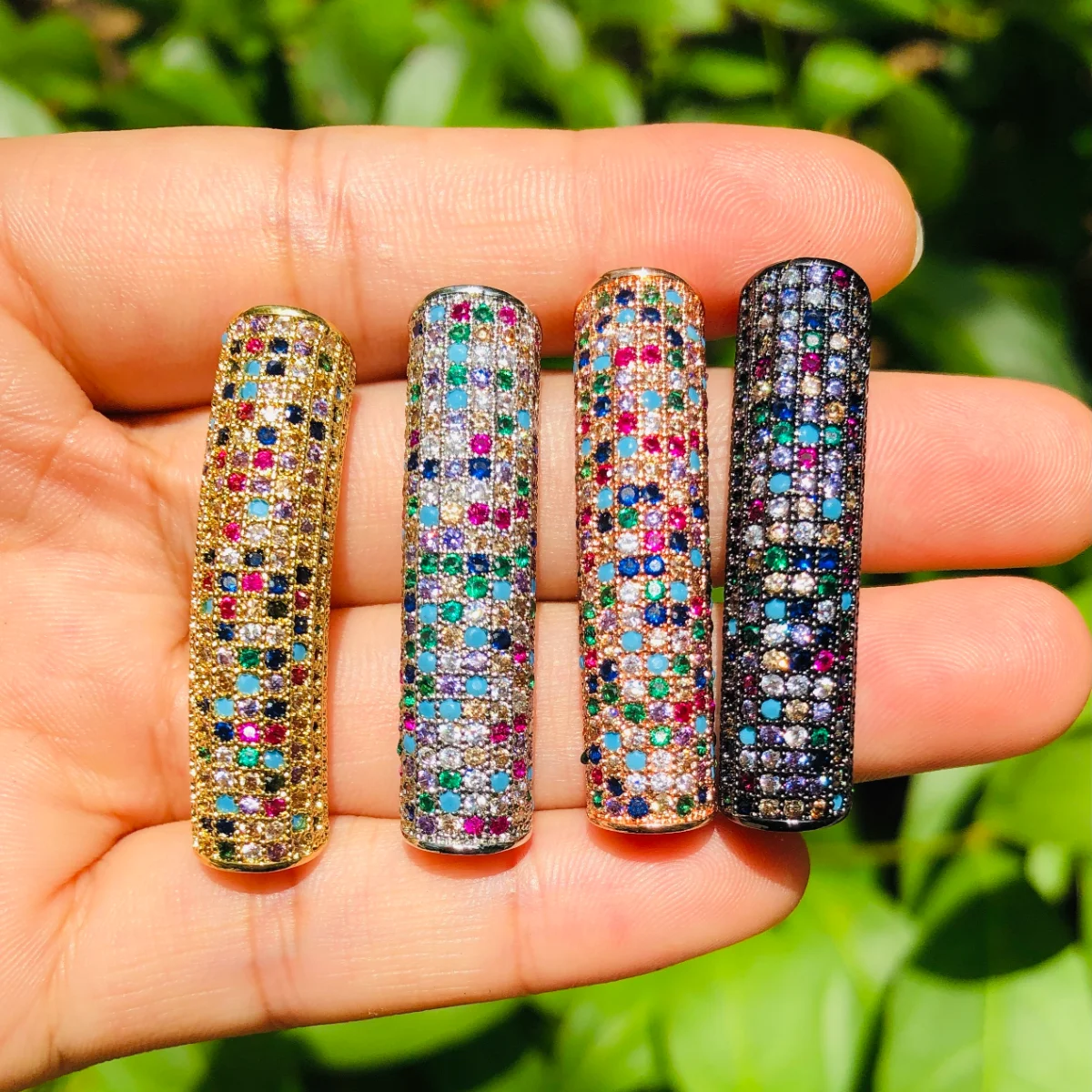 

5pcs/lot Multicolor Zirconia Paved Tube Bar Spacer Beads for Women Bracelets Making Waist Crafts Centerpiece Jewelry Accessories