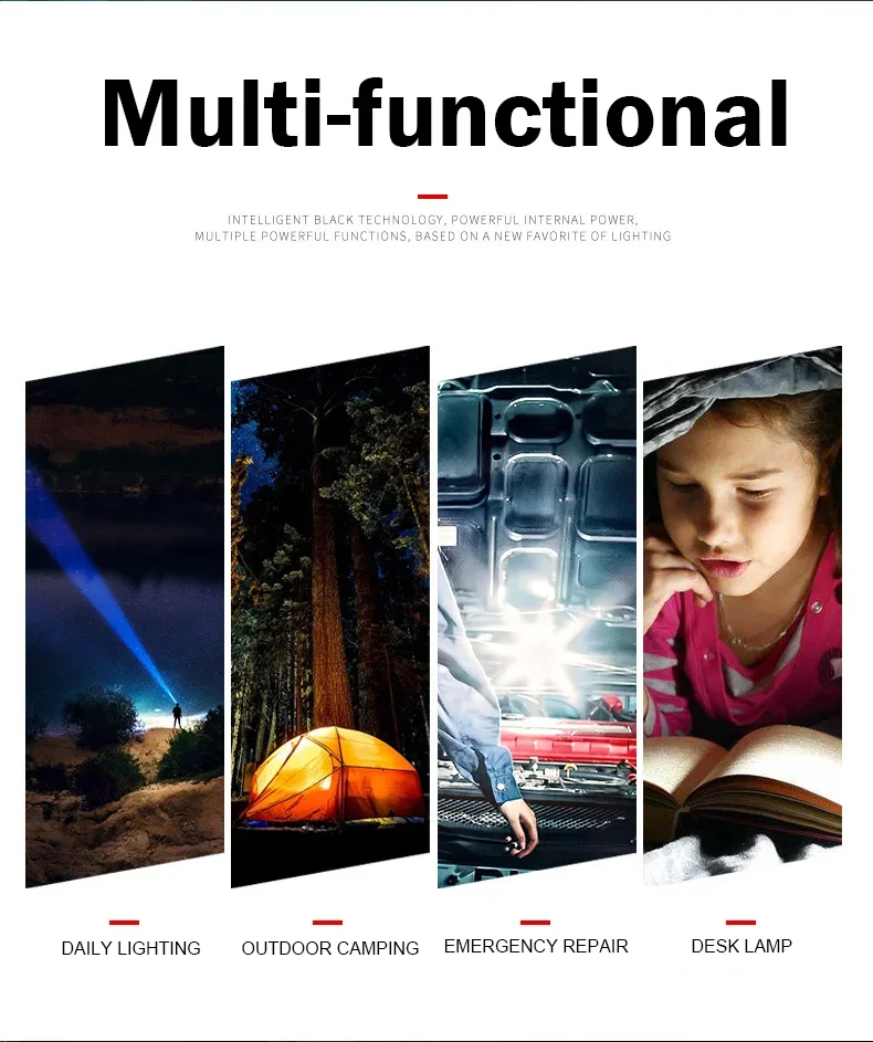 2025 New 9000000LM Flashlight 3000M Long Shot 12H Use IPX6 Waterproof 5 Modes Telescopic Zoom Type - c Charging