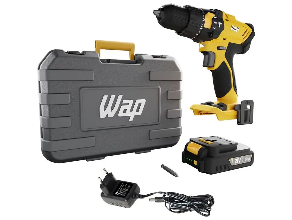 Furadeira e Parafusadeira de Impacto Wap a Bateria com Maleta 4 Peças K21 ID02 - Bivolt
