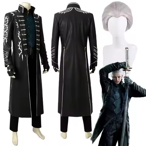 Game DMC 5 Vergil Cosplay Black Uniform Wigs Costume Male Disguise Men Roleplay Fantasia Outfits Halloween Carnival Party Suits