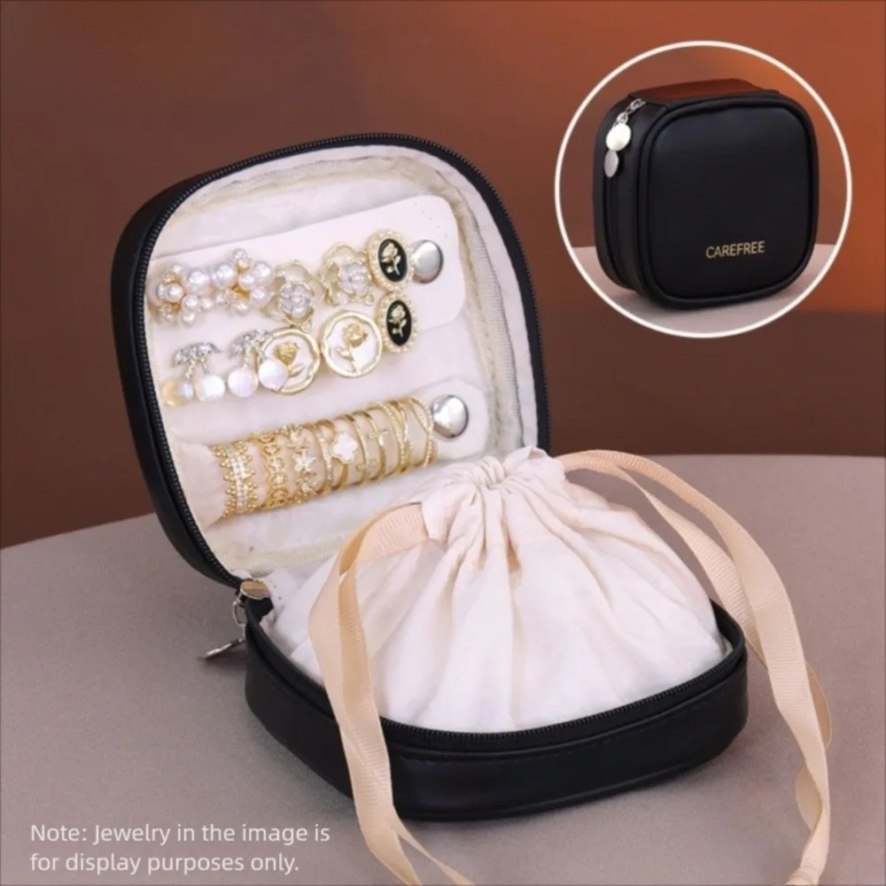 

Mini Portable PU Jewelry Box Organizer Necklace Travel Earrings Ring Sorting Bag Hand String Bracelet Drawstring Storage Bag