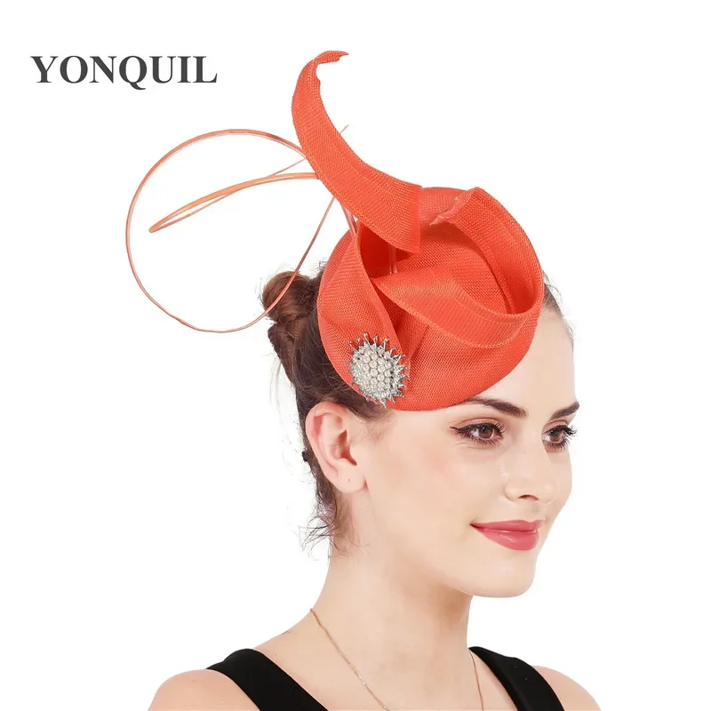 

Chic Women Spring Orange Fascinator Cocktail Hat Hairbands Mesh Headpiece Imitation Sinamay Millinery Ladies Elegant Accessory