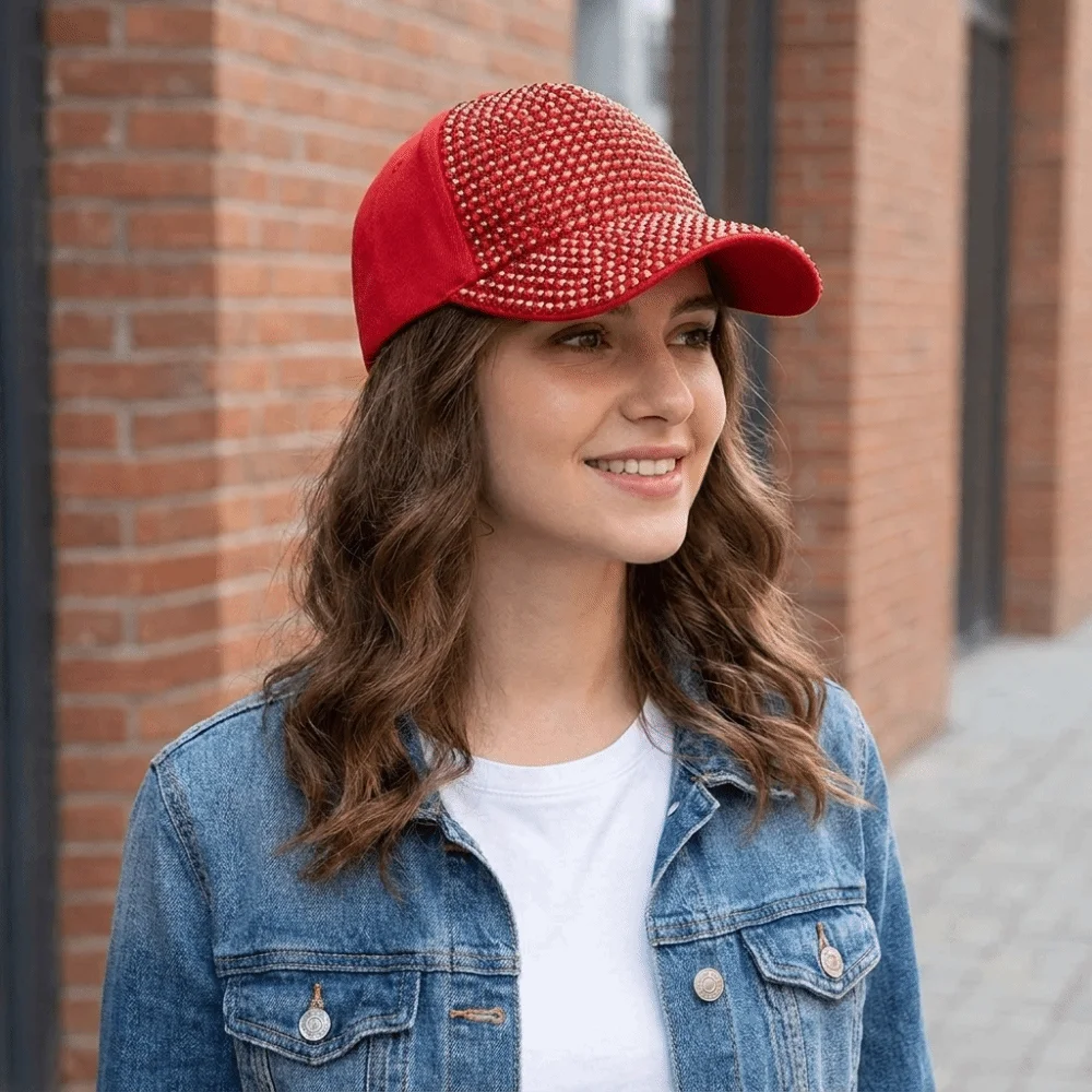 Solid Color Rhinestones Baseball Cap Adjustable Bling Bling Sunscreen Sun Hat Peaked Cap Korean Style Sunshade Peaked Cap Girl