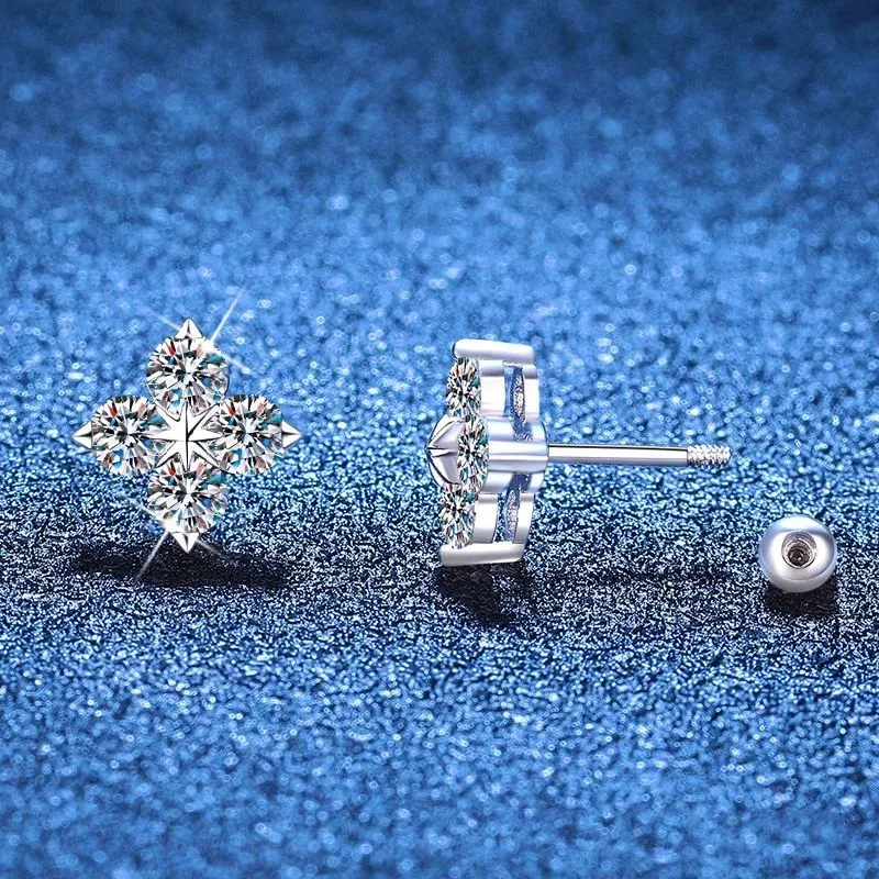 Anting Stud Moissanite Bulat JH D VVS1 Untuk Wanita Pria 4 Batu Klasik Perak Sterling S925 Dengan Hadiah Perhiasan GRA