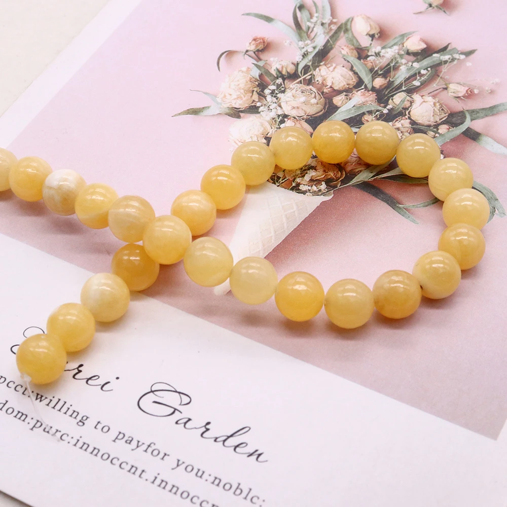 

Yellow Natural Stone Polished Spherical Straight-hole Loose Beads DIY Materials Accessories for Necklaces and Earrings Jewelry