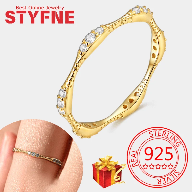 

925 Sterling Silver Gold Ring Woman For Ladies Geometric Lines Luxury High-End Jewelry Wedding Ring With GIFT BAG