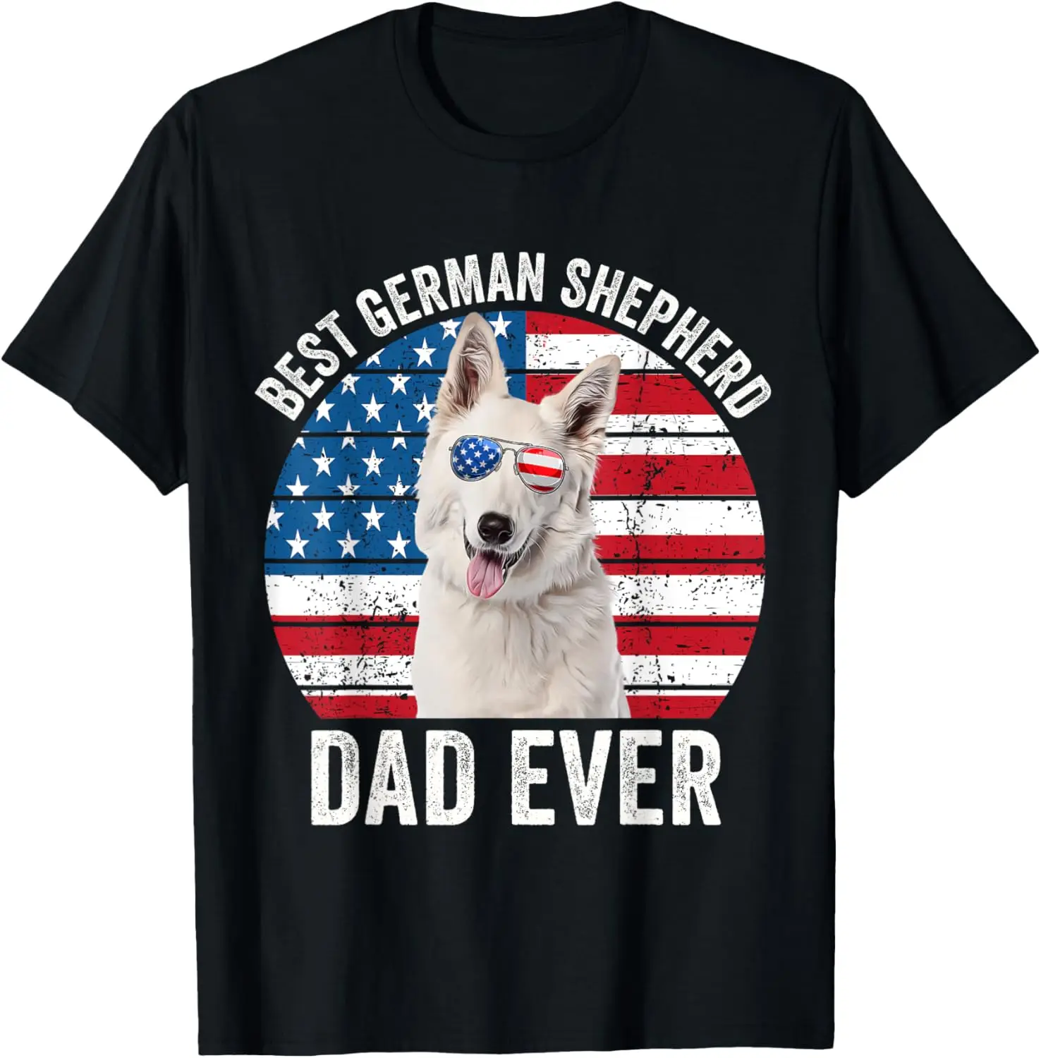 White German Shepherd Dad American Flag Dog Lover GSD Dog T-Shirt