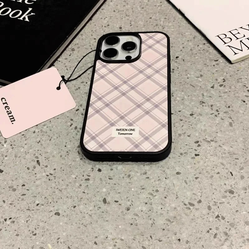 Ins New Cute Pink Grid  Phone Case For iPhone 16 Pro Max 15 Pro 14 13 12 11 Pro X Xr Xs max Mini 7 8 Plus Cute Y2K Phone Cases
