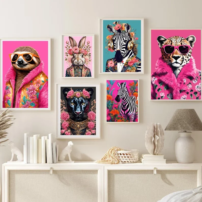 1pc frameless Renaissance Funky Animal Leopard Parrot Sloth Portrait Poster Nordic Wall Art Pictures Canvas Painting Home Interi