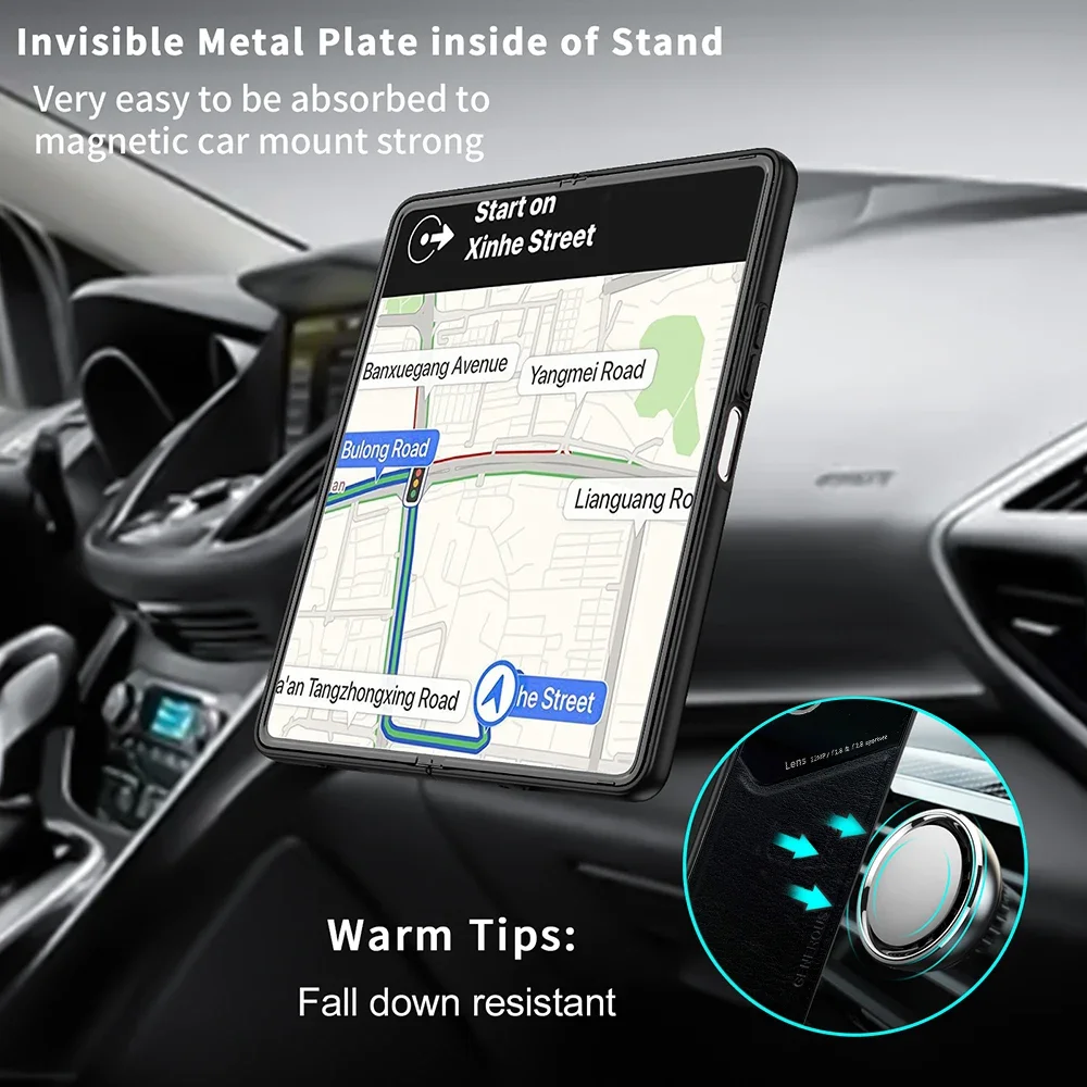 Luxury Leather Magnetic Car Many Function Case for Samsung Galaxy Z Fold 6 5 4 3 TPU Soft Frame Shockproof Protect Phone Cover