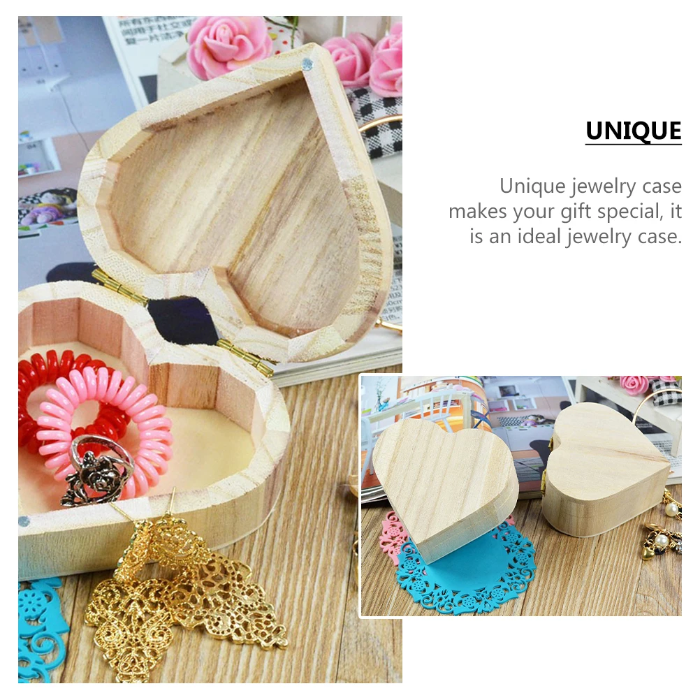 

2Pcs Heart Shaped Wooden Box Portable Jewelry Storage Valentine Day Ring Pendant Gift Container High Grade Protection