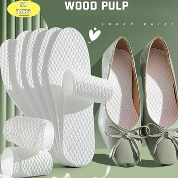 남녀공용 일회용 깔창, 천연 목재 펄프 깔창, 얇은 통기성 땀, 부드럽고 편안한 신발 패드, 1/5/10 쌍/세트, 신제품 