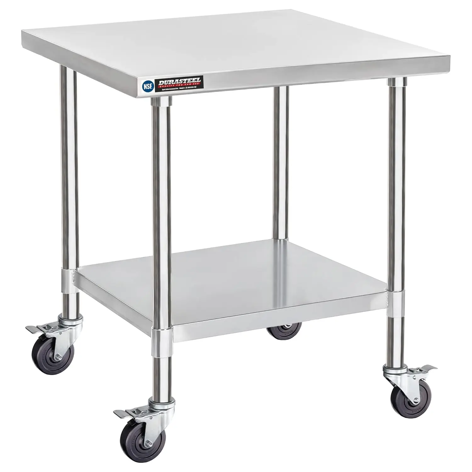 Food Prep Stainless Steel Table 30 x 30 Inch Metal Table Cart Commercial Workbench with Caster Wheel NSF Certified - For R