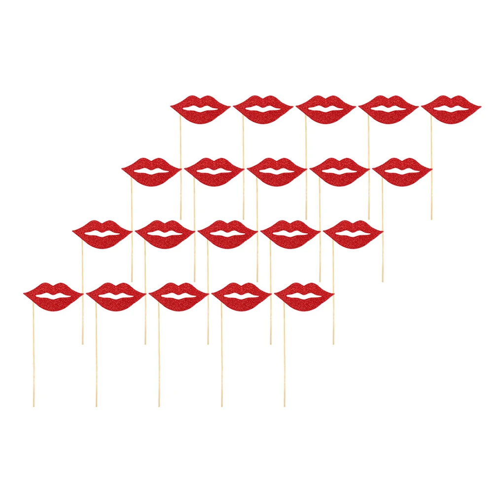 

60 Pcs Red Lips Photo Props Funny Mouth Selfie Accessories Hand-held Birthday Party Booth Handheld