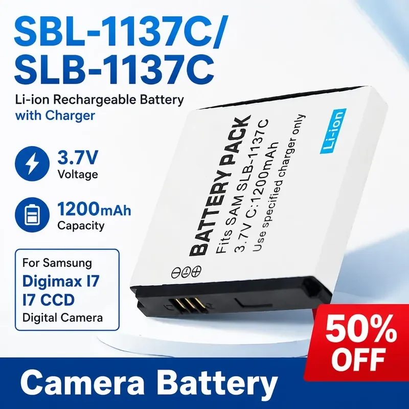 

SBL-1137C/SLB-1137C Camera Battery 3.7V 1200mAh for Samsung Digimax I7 I7 CCD 1137C Digital Camera Li-ion Rechargeable +