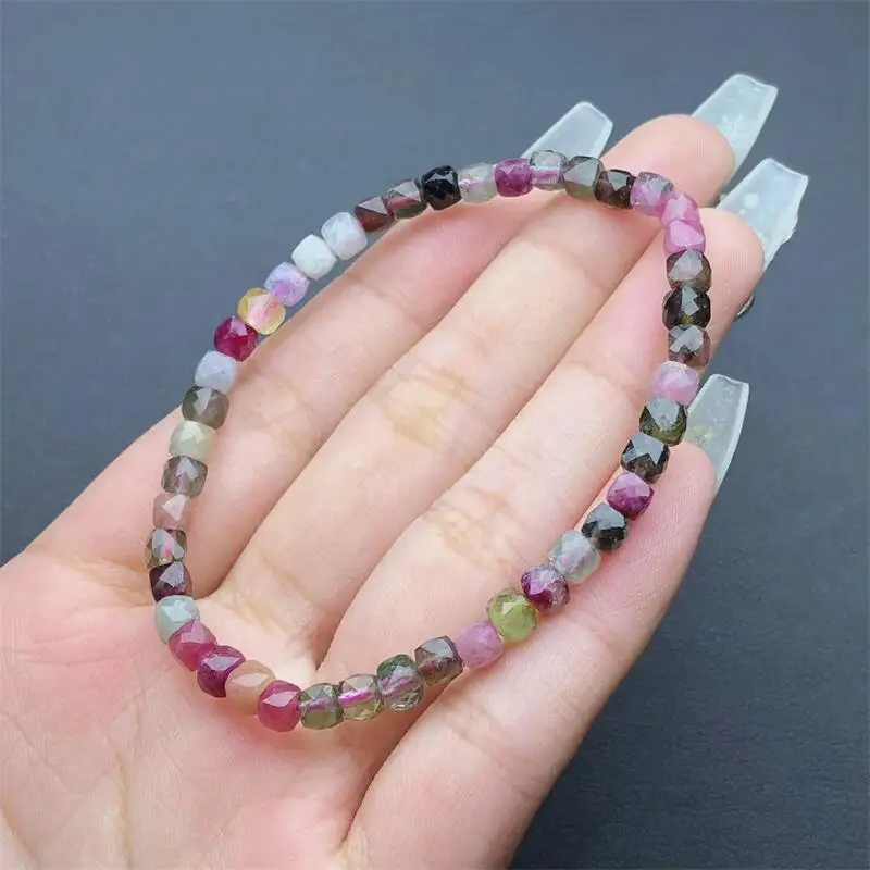 Natural Tourmaline Cube Bracelet Fashion Charm Exquisite Jewelry Men Women Holiday Gift Personality 1PCS 4MM