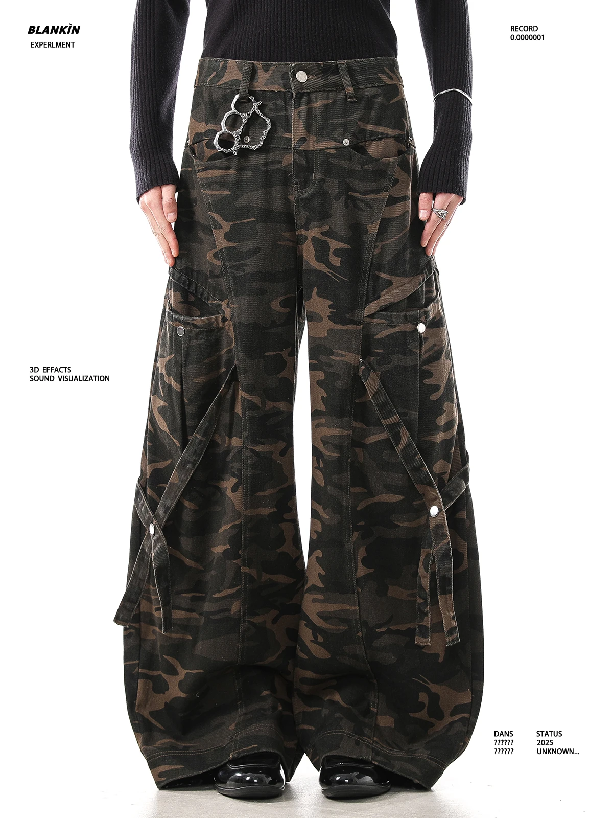 

BLANKIN Американские ретро камуфляжные свободные повседневные брюки с декоративным поясом, широкие рабочие брюки Big ket, удобная посадка