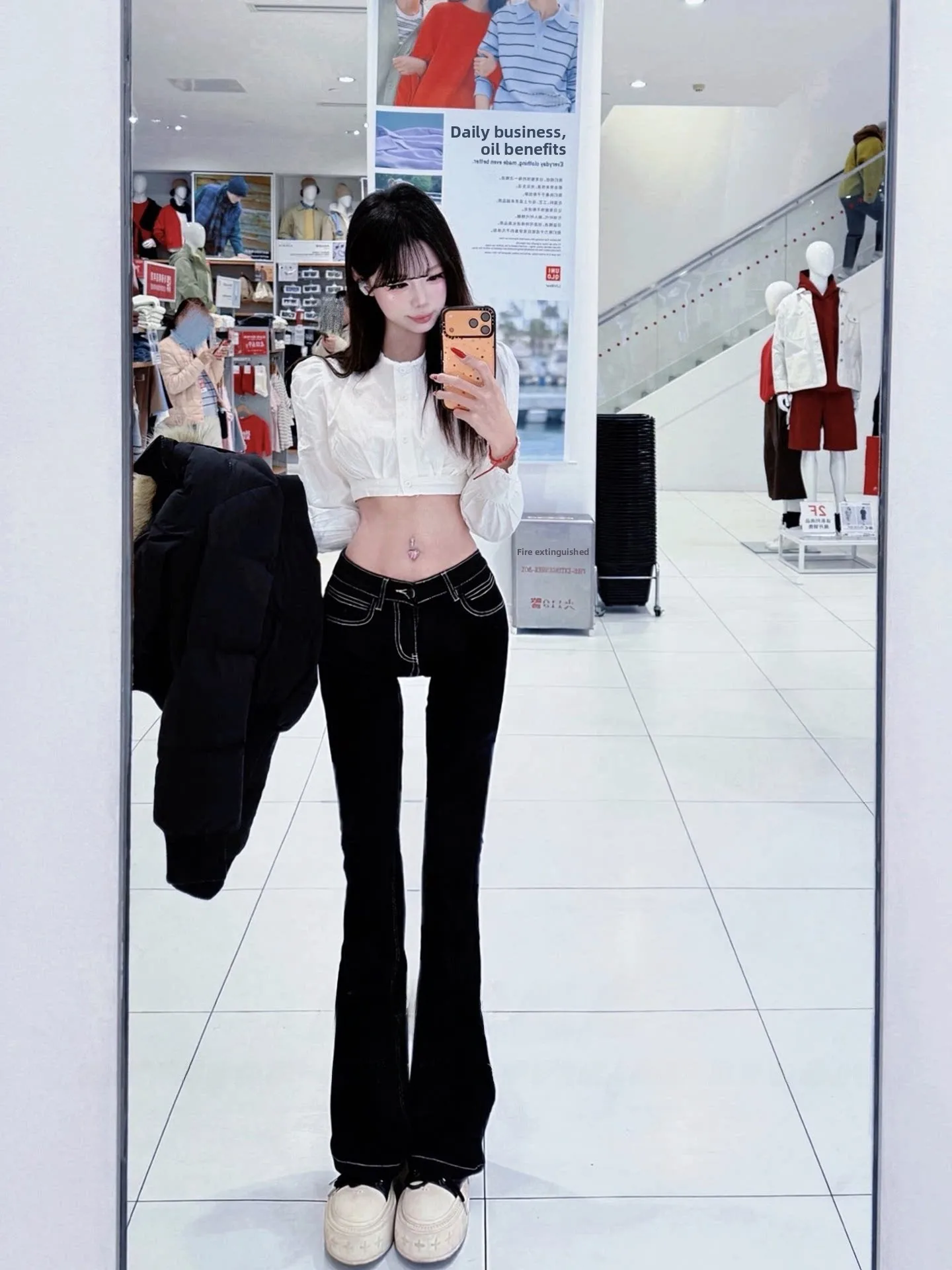 

Low Waist Bla Slim Fit Bell Bot Jeans Women's Korean Sle Versatile Retro Straight Leg Elastic Long Pants