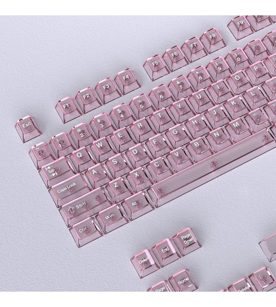 

Keycaps pink fully transparent keycaps Original engraved small full set of 130 keys PC mechanical keyboard magnetic axis