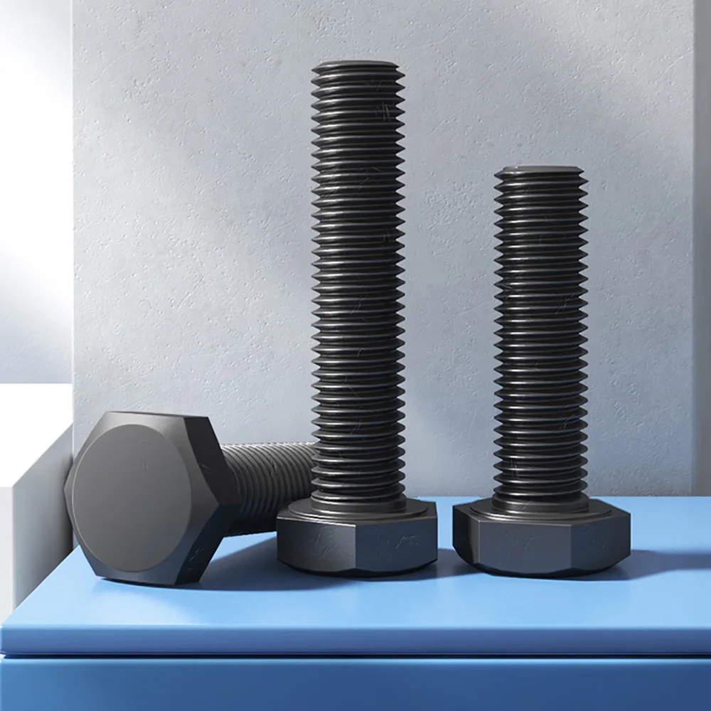 4/5/10/20pcs M4 M5 M6 M8 M10 M12 Black Alloy Steel Outer Hex Head Bolt Grade 12.9  Full Thread External Hexagon Screw Bolts
