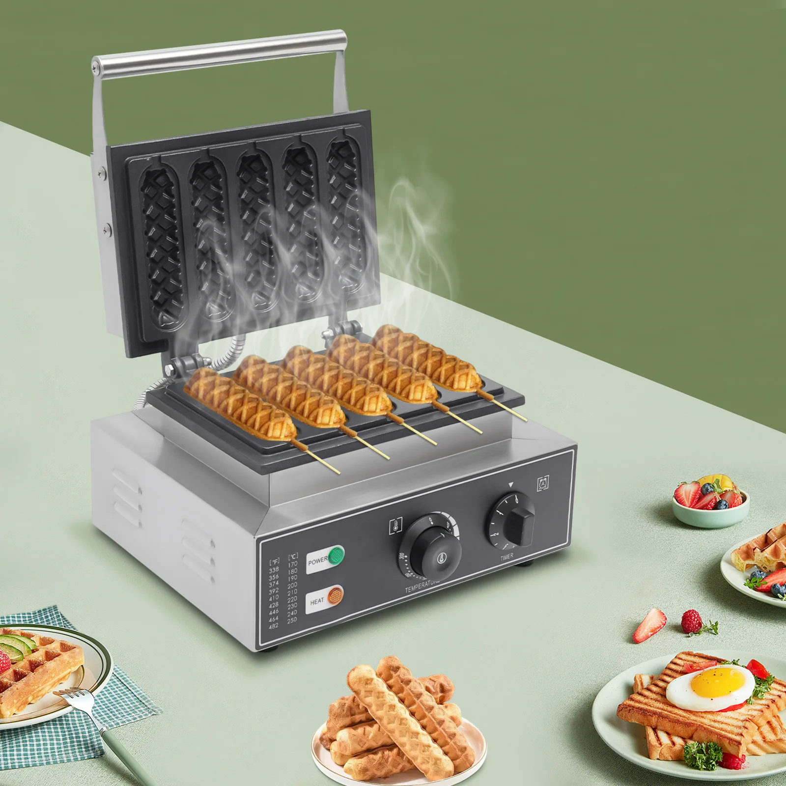 1550W Corn Dog Maker Non-stick Waffle Stick Maker Home Sausage Hot Dog Machine Breakfast Machine