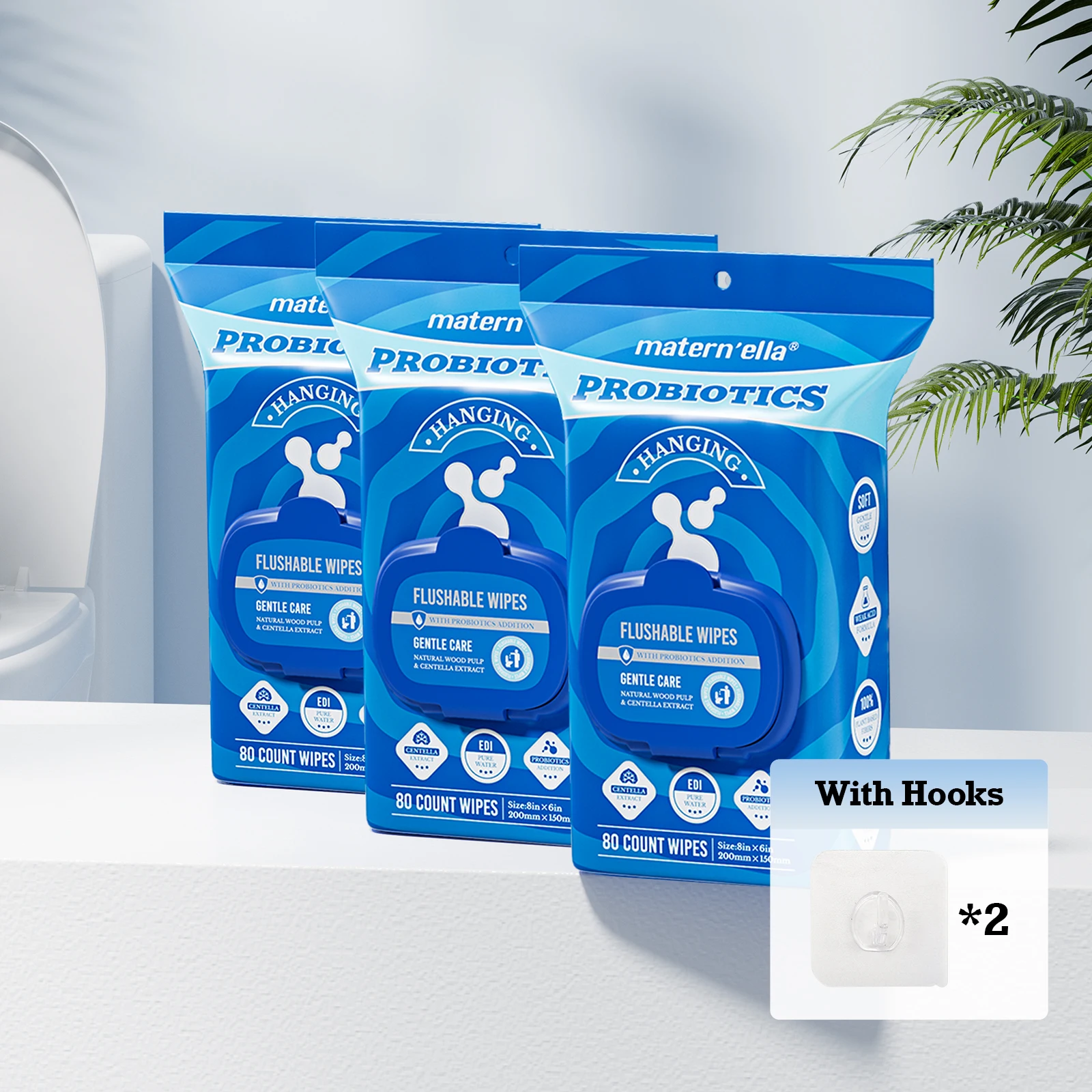 Maternella Hanging Flushable Wipes – Extra Large, Unscented & Alcohol-Free | Plant-Based Fibers | 240 Count
