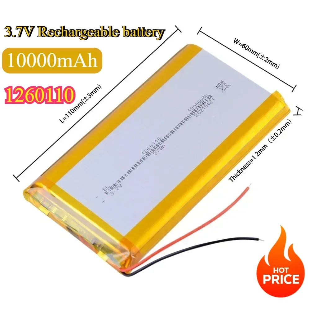 

Rechargeable Batteries 3.7V 10000mAh 1260110 Li-polymer Battery Lithium Polymer for Toy Power Bank GPS Laptop Camping Lights Diy